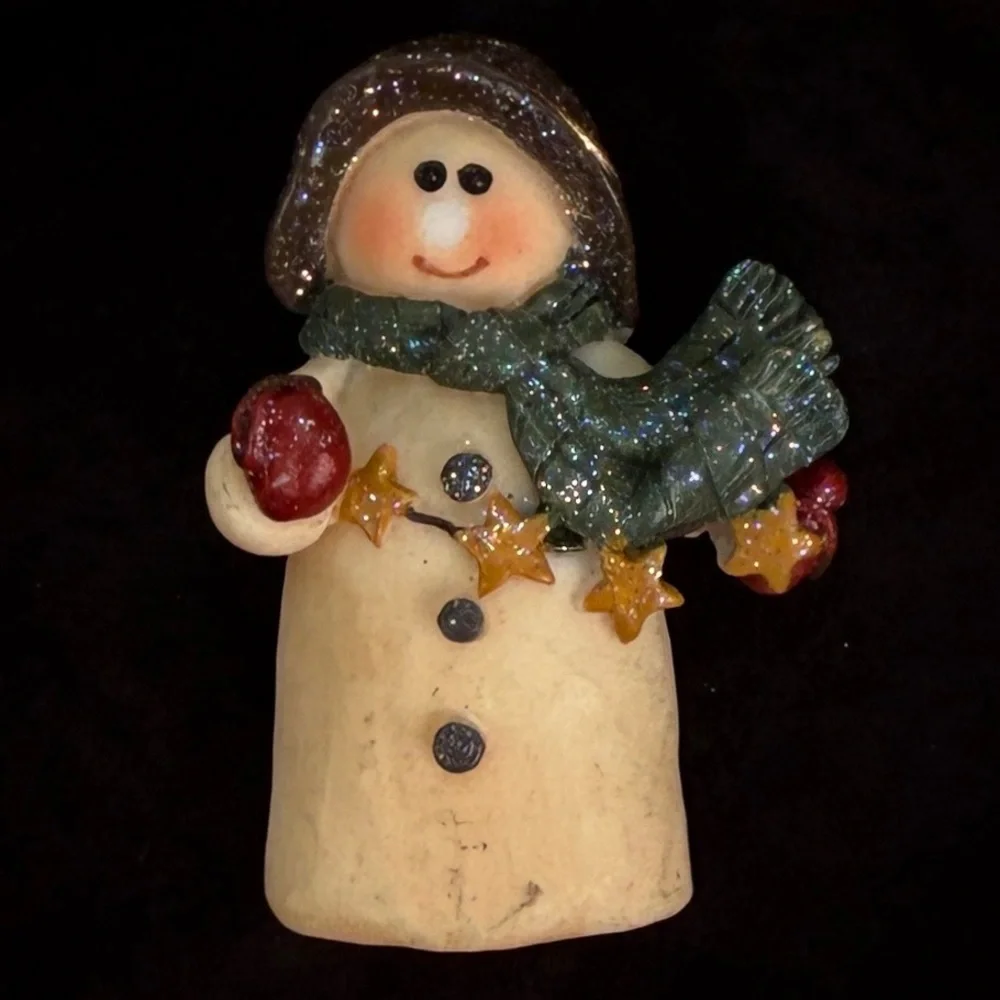 Festive Figurine with Green Scarf and Red Mittens brooch pin